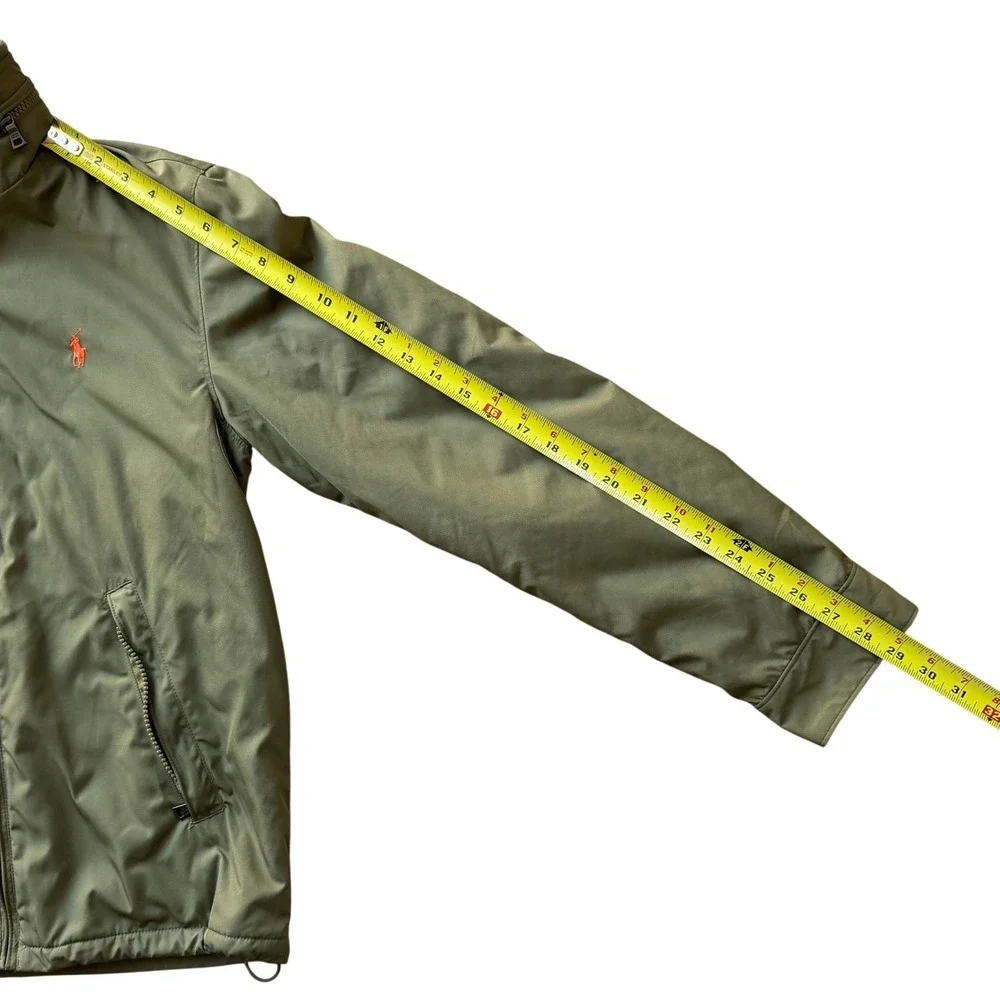 Polo Ralph Lauren Mens Olive Green Fleece Lined Hooded Windbreaker Jacket Small